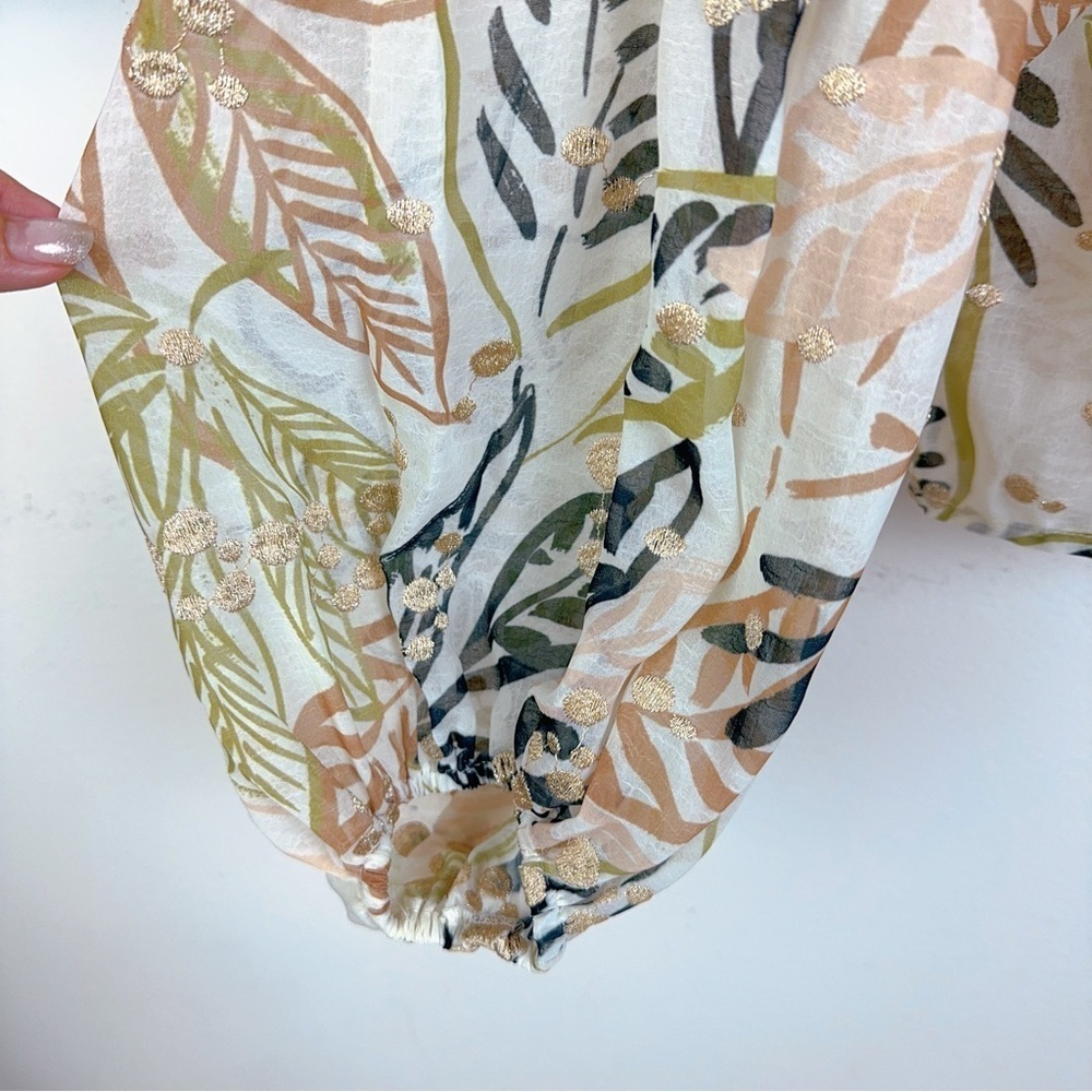 En Saison Nina Tropical Print Tie Closure Long Sleeve Blouse Top Small - Picture 10 of 12